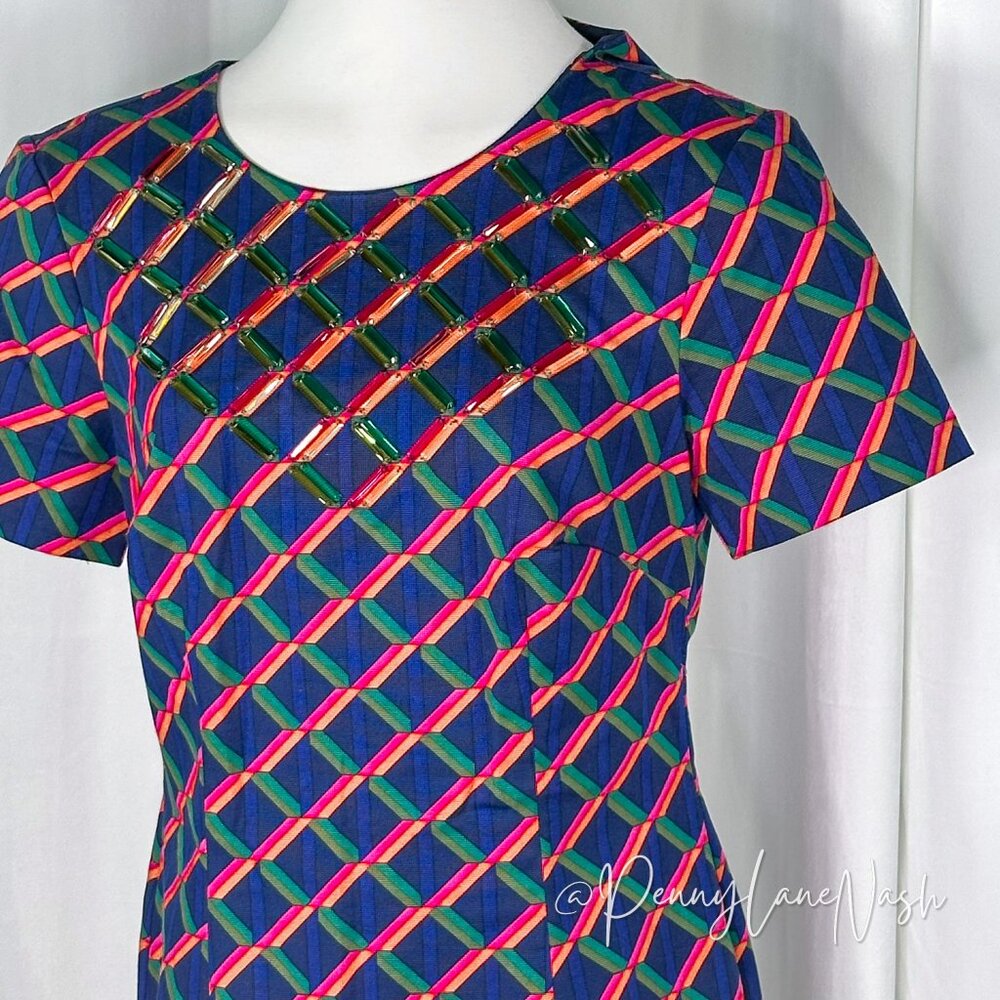 Trina Turk Museo Short Sleeve Sheath Diamond Geo Ponte - Picture 3 of 12